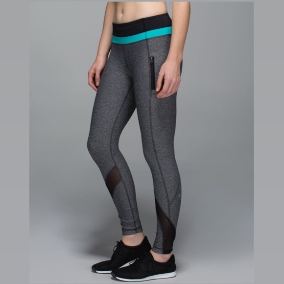 Lululemon Inspire Tight II Mesh Grey Black Tropical Blue Leggings - Picture 1 of 16